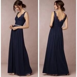 BHLDN Anthropologie Hitherto Sz 6 Dress Fleur Navy Blue Tulle Bridesmaid Prom